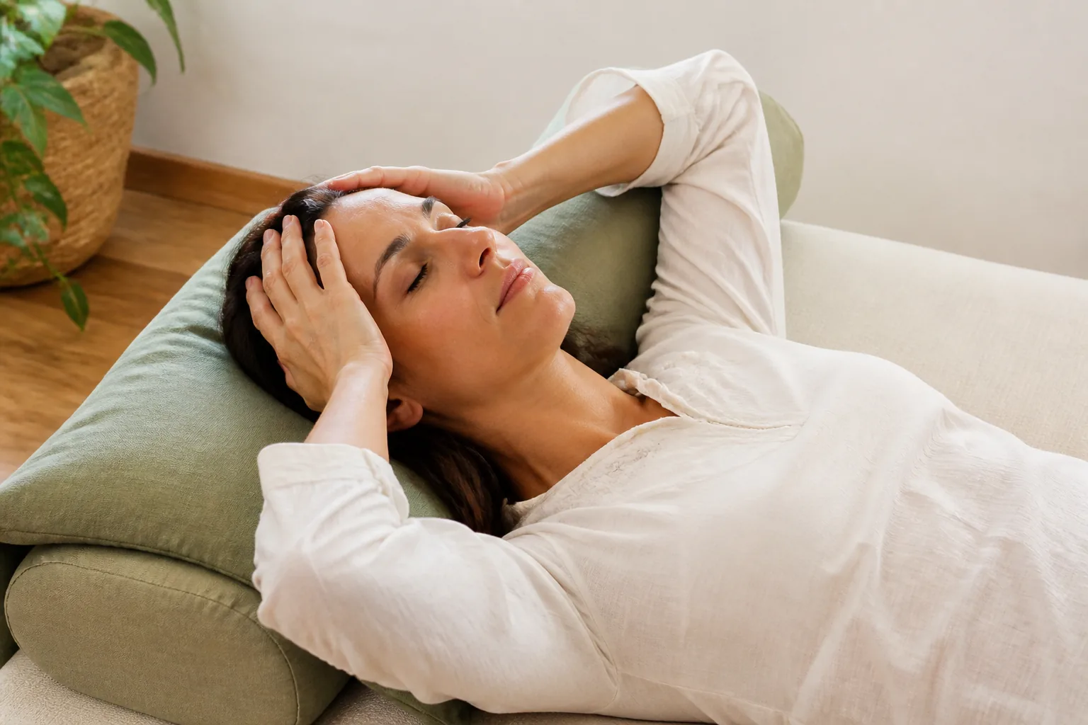 Posição das mãos na cabeça durante a autoaplicação de Reiki